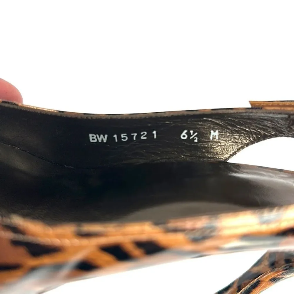 Stuart Weitzman Patent Leather Leopard Animal Print Peep Toe Pumps 6 1/2